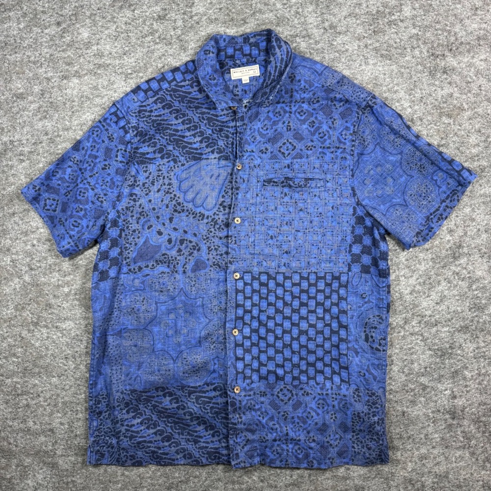 Wallace & Barnes J.Crew Camp-Collar Shirt Mens M Indigo Patchwork AOP